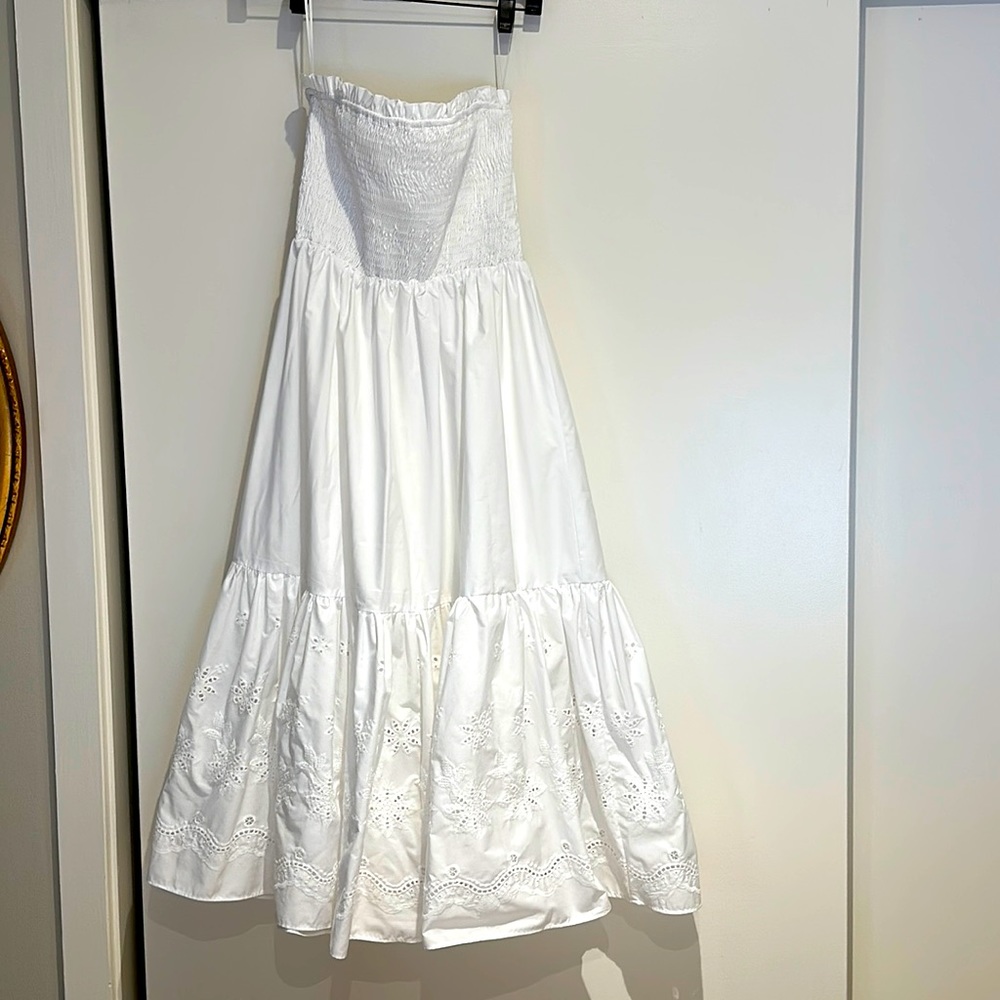 Aqua white cotton eyelet strapless dress